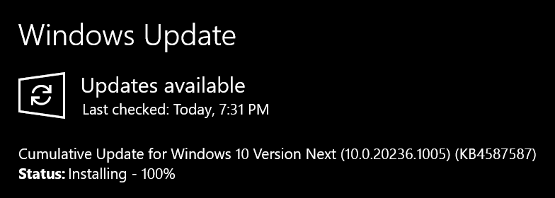 Windows 10 Dev 通道推送 KB4587587 累計更新，版本號 20236.1005