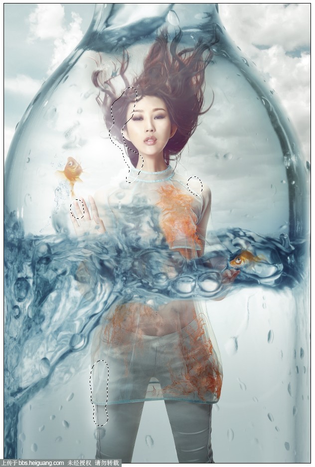 PS創意合成玻璃瓶中被水淹沒的美女