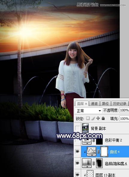 ps給人像照片添加唯美的夕陽景色