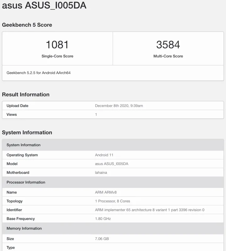 華碩 ROG 游戲手機 4 現身 Geekbench:搭載驍龍 888 芯片與 8GB 運存