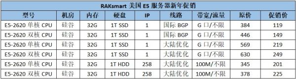 RAKsmart美國E5服務器新年促銷價119美元