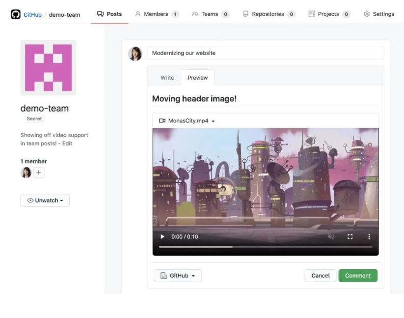 微軟 GitHub 評論和 gists 測試上傳視頻:大小不超過 100MB