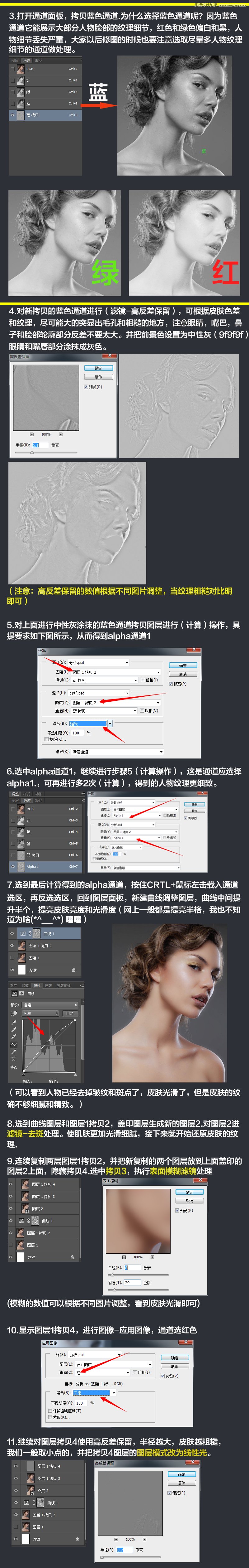 使用ps高反差保留和中性灰給人像磨皮