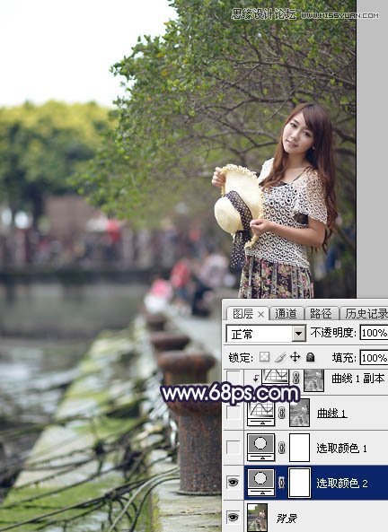 PS調出河道邊女孩唯美紫色藝術效果