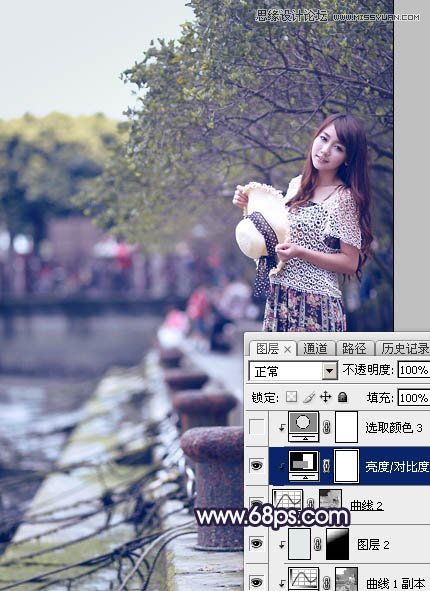 PS調出河道邊女孩唯美紫色藝術效果