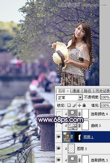 PS調出河道邊女孩唯美紫色藝術效果