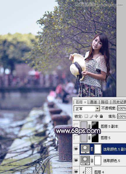 PS調出河道邊女孩唯美紫色藝術效果