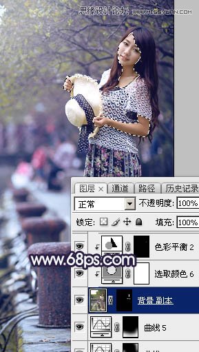 PS調出河道邊女孩唯美紫色藝術效果