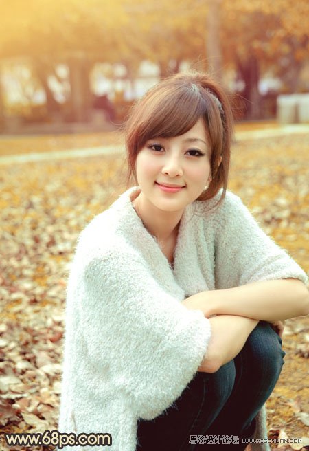 PS調出公園美女柔美黃色調