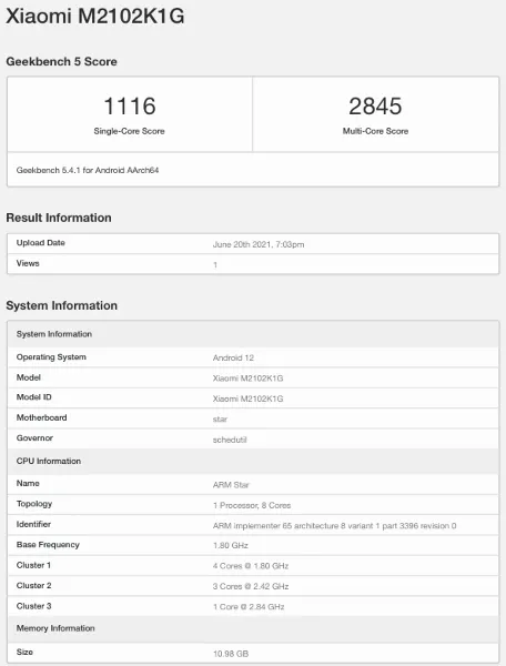小米驍龍888旗艦現(xiàn)身GeekBench:運(yùn)行Android 12