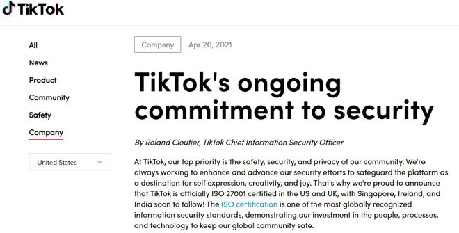 TikTok 在英美獲最高級別信息安全標準認證,隱私保證