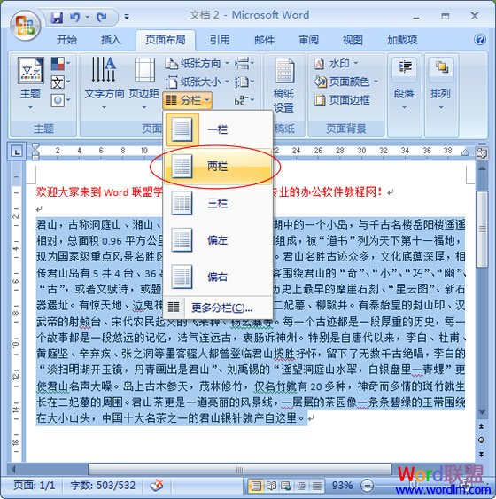 設置分欄效果 Word2007設置分欄效果不求人！