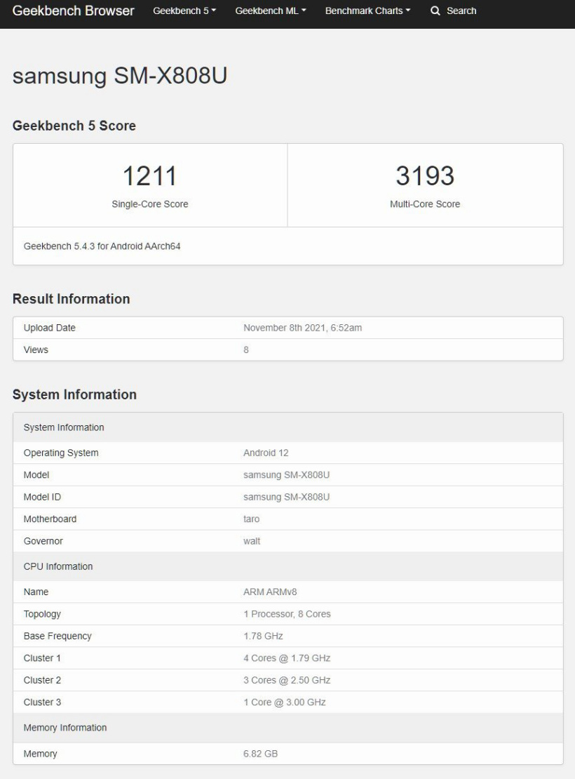 三星 Galaxy Tab S8+ 現身 Geekbench,或搭載驍龍“898”