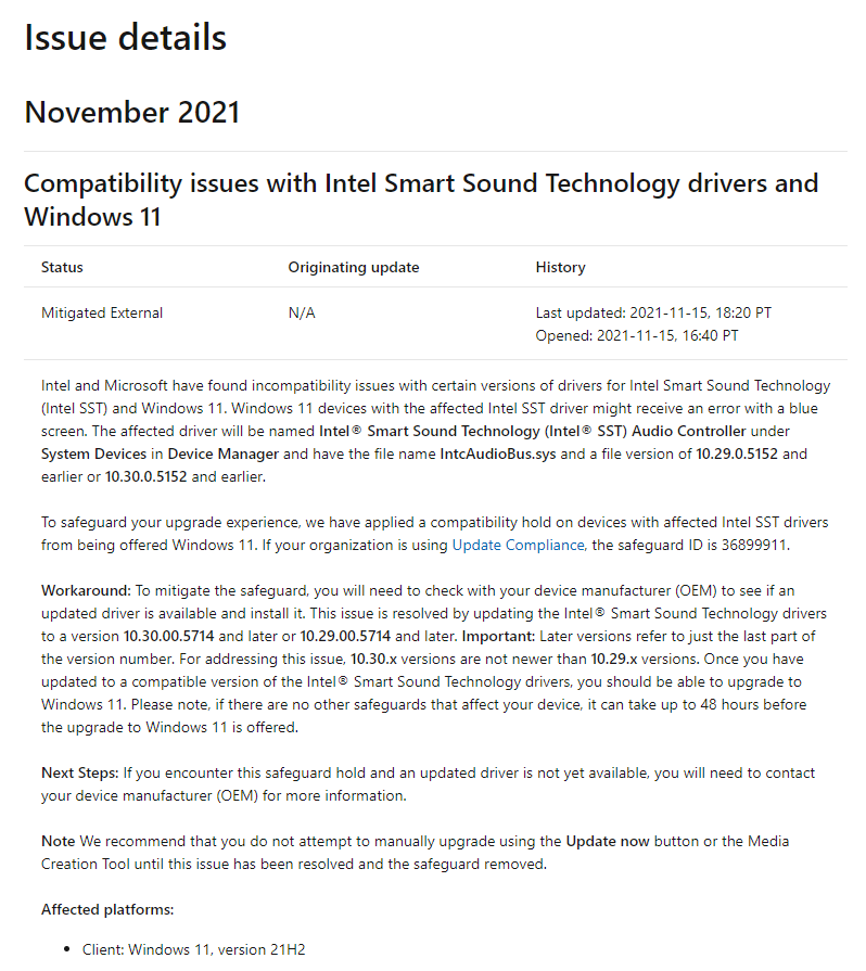 微軟證實:某些版本的英特爾 SST 音頻驅動會導致 Win11 藍屏