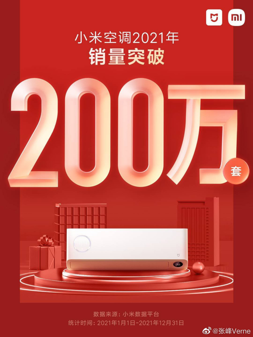 小米空調 2021 年銷量突破 200 萬套