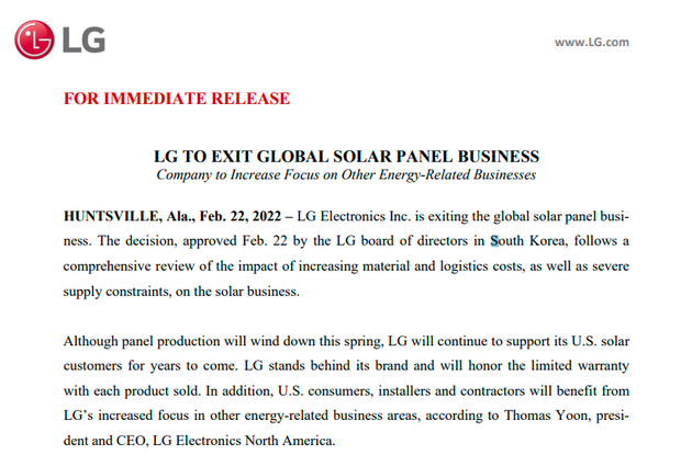 退出手機市場后,一代巨頭 LG 決定撤出太陽能面板業務